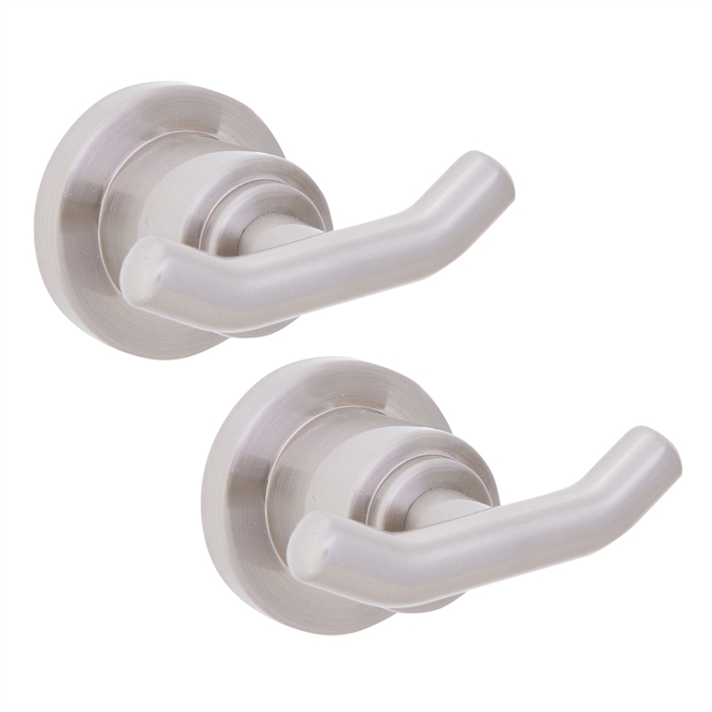 Bowery Hill Contemporary Metal Double Robe Hook 2-Pack in Satin Nickel