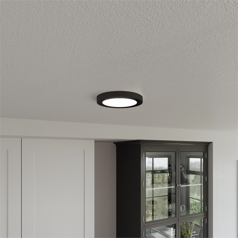 Bowery Hill Oval Flush Mount Metal LED Ceiling Light in Matte Black