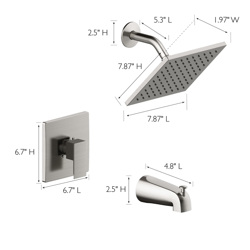 Bowery Hill Modern Brass Shower Head and Trim Kit in Satin Nickel