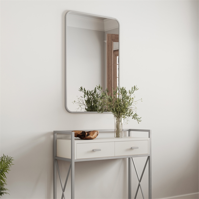 Bowery Hill Rounded Corner Wall Mirror with Silver Frame 30 x 20 in 2-Pack