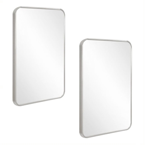 Bowery Hill Rounded Corner Wall Mirror with Silver Frame 30 x 20 in 2-Pack