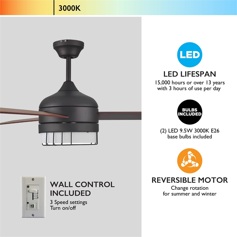 Bowery Hill 3-Blade LED Ceiling Fan in Oil-Rubbed Bronze 52-Inch