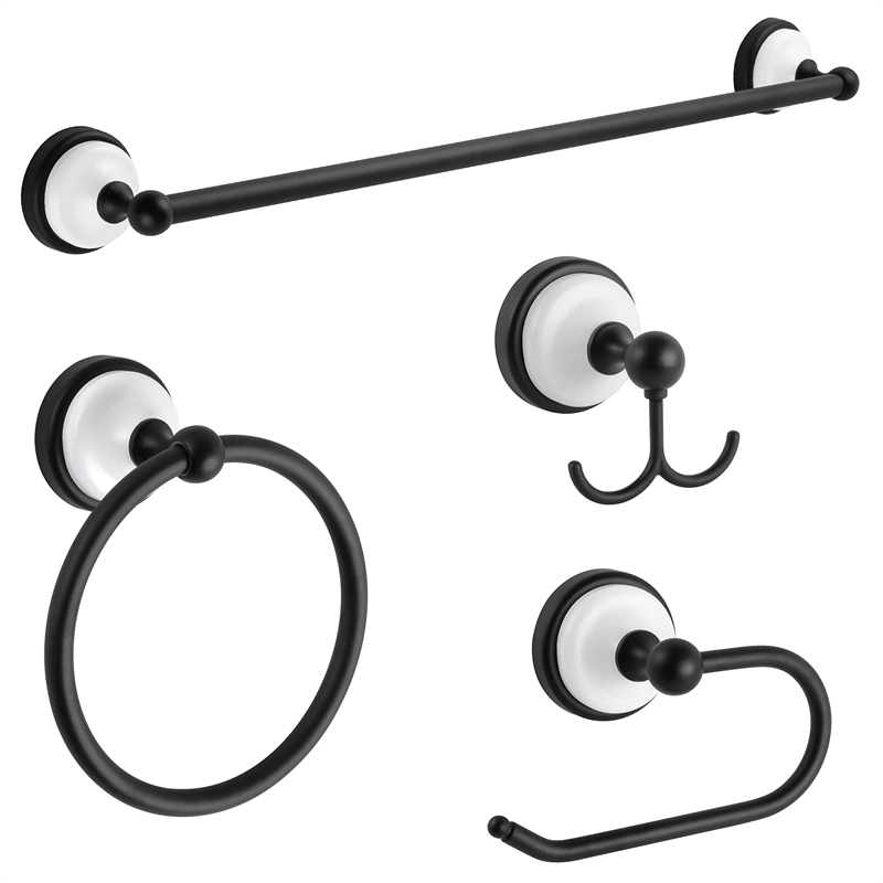 Bowery Hill 4-Piece Bathroom Hardware Kit in Matte Black and White