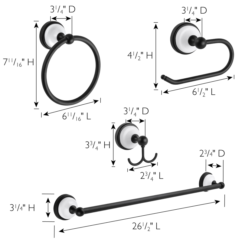 Bowery Hill 4-Piece Bathroom Hardware Kit in Matte Black and White