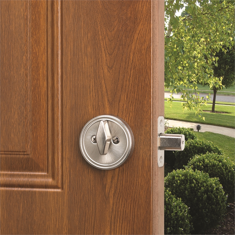 Bowery Hill Brass Single-Sided Deadbolt Lockset in Satin Nickel