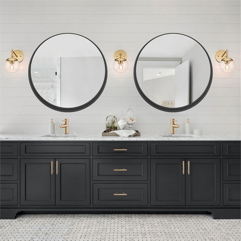 Bowery Hill Round Wall Mirror with Black Metal Iron Frame 36-Inch