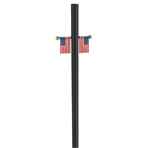 Bowery Hill Lamp Post with Cross Arm and 2 4x6 Inch American Flags in Black