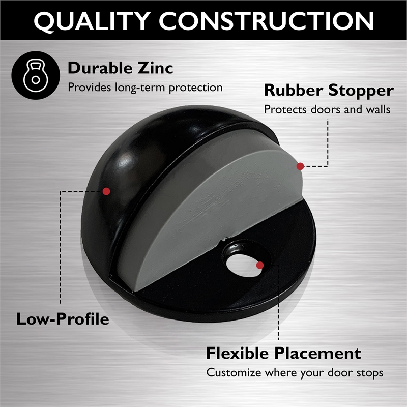 Bowery Hill Metal Dome Door Stop in Matte Black - 1-3/4 Inch - 10 Pack