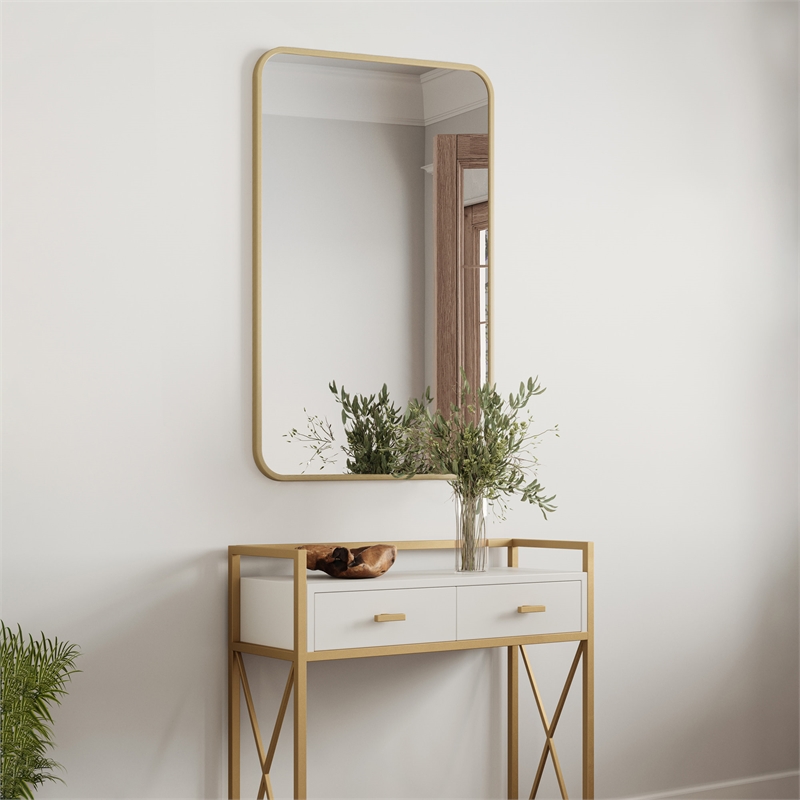 Bowery Hill Rounded Corner Wall Mirror with Gold Frame 36in x 24in 2-Pack