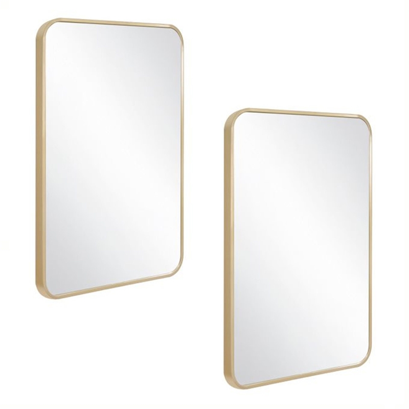 Bowery Hill Rounded Corner Wall Mirror with Gold Frame 36in x 24in 2-Pack
