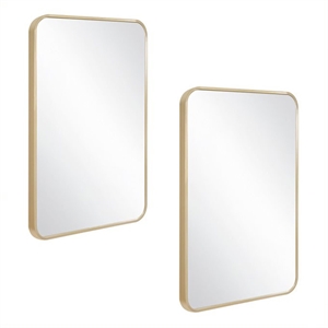 Bowery Hill Rounded Corner Wall Mirror with Gold Frame 36in x 24in 2-Pack