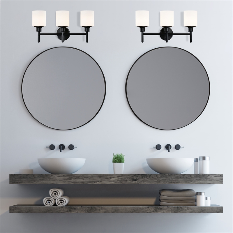 Bowery Hill 28-Inch Round Wall Mirror 2-Pack with Black Metal Frame