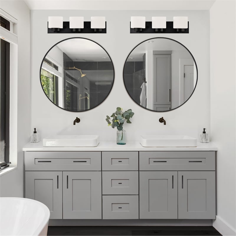 Bowery Hill 28-Inch Round Wall Mirror 2-Pack with Black Metal Frame