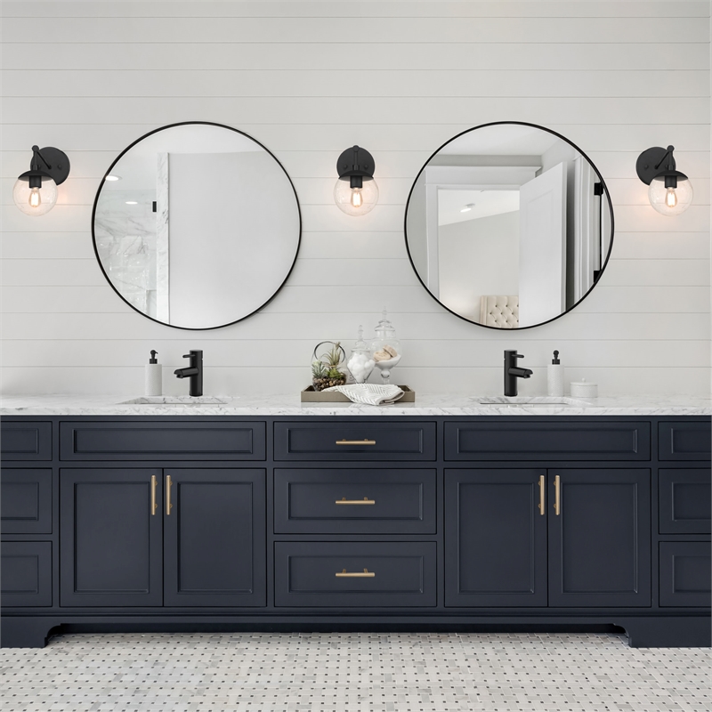 Bowery Hill 28-Inch Round Wall Mirror 2-Pack with Black Metal Frame