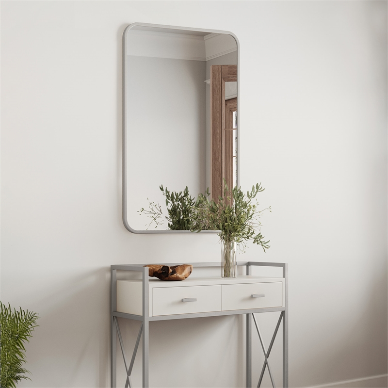 Bowery Hill Rounded Corner Wall Mirror with Silver Frame 36x24 Inch 2-Pack