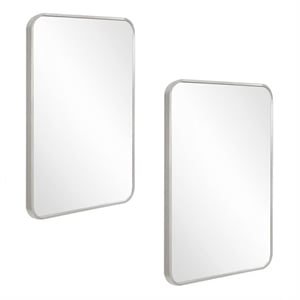 Bowery Hill Rounded Corner Wall Mirror with Silver Frame 36x24 Inch 2-Pack