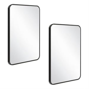 Bowery Hill Rounded Corner Wall Mirror with Black Frame 30x20 Inch 2-Pack