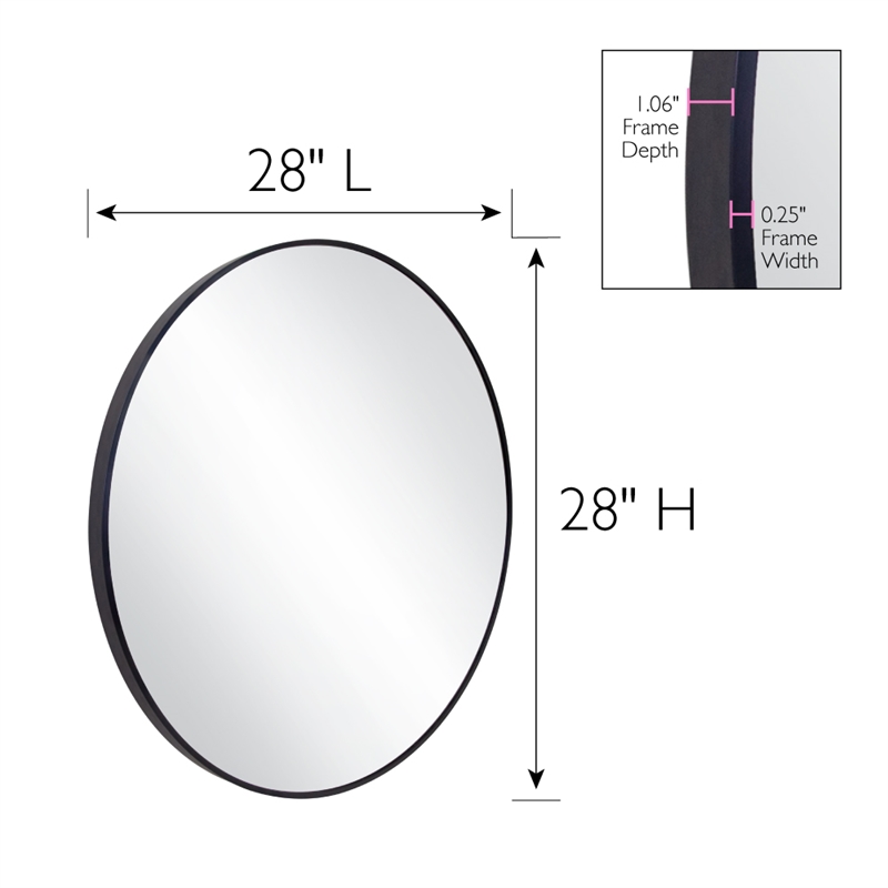 Bowery Hill 28-Inch Round Decorative Wall Mirror with Black Frame