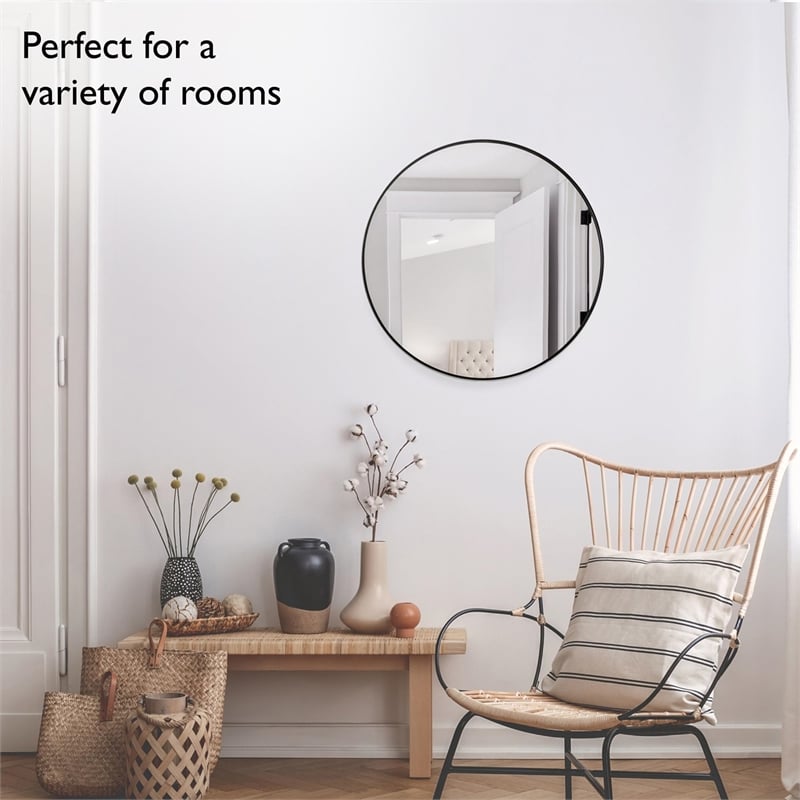 Bowery Hill 24-Inch Round Decorative Wall Mirror with Black Frame