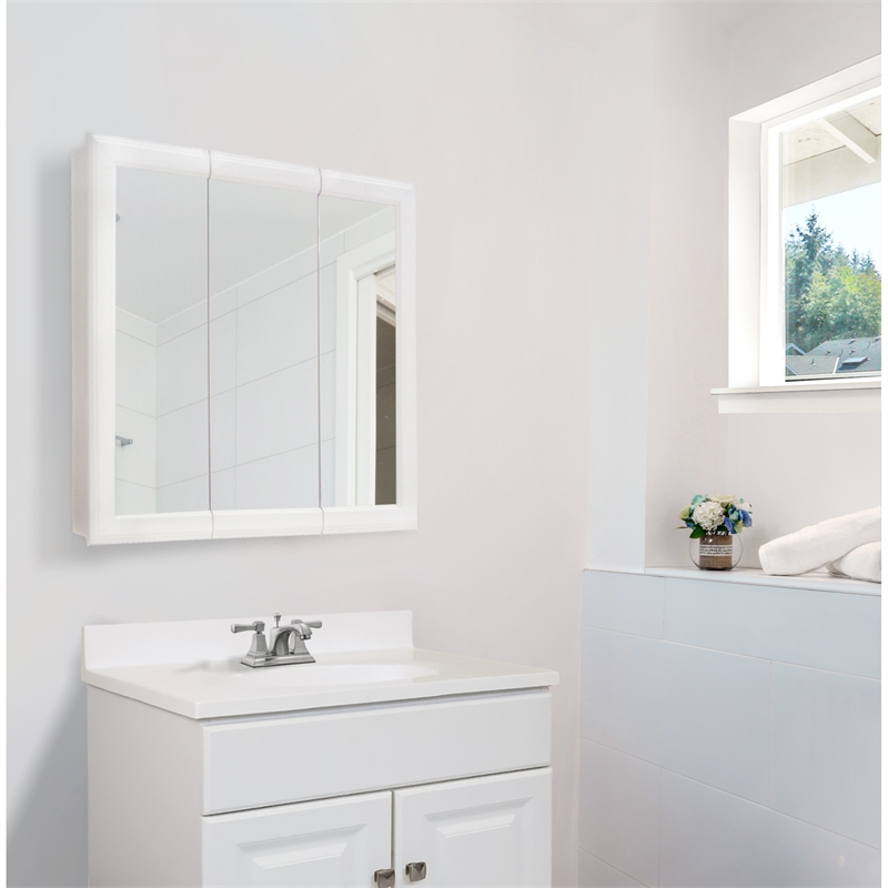 Bowery Hill Tri-View 24-Inch Wood Mirror Medicine Cabinet in White