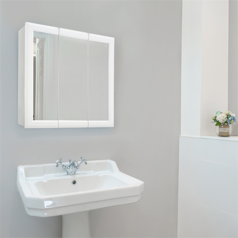 Bowery Hill Tri-View 24-Inch Wood Mirror Medicine Cabinet in White