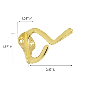 Bowery Hill Versatile Double Metal Hook in Polished Brass 5 Pack