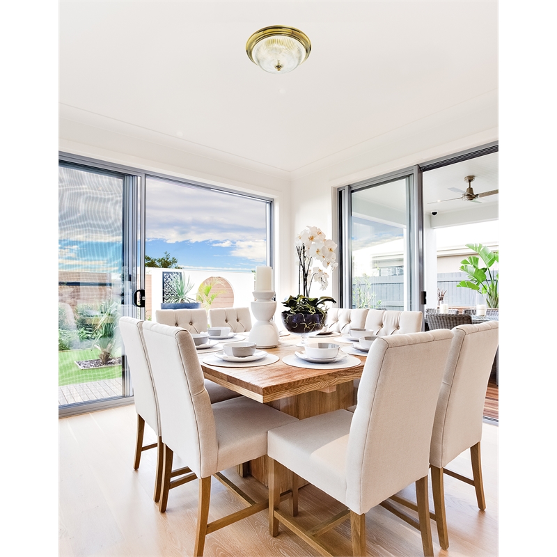 Bowery Hill 2-Light Ribbed Glass Ceiling Mount in Polished Brass