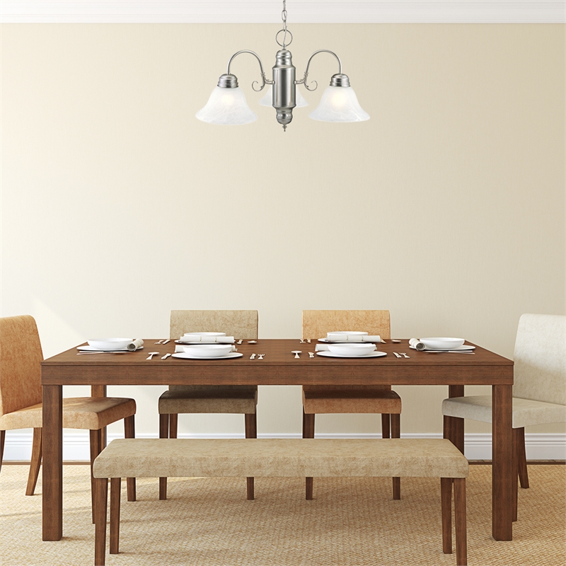 Bowery Hill 3-Light Alabaster Glass Chandelier in Satin Nickel