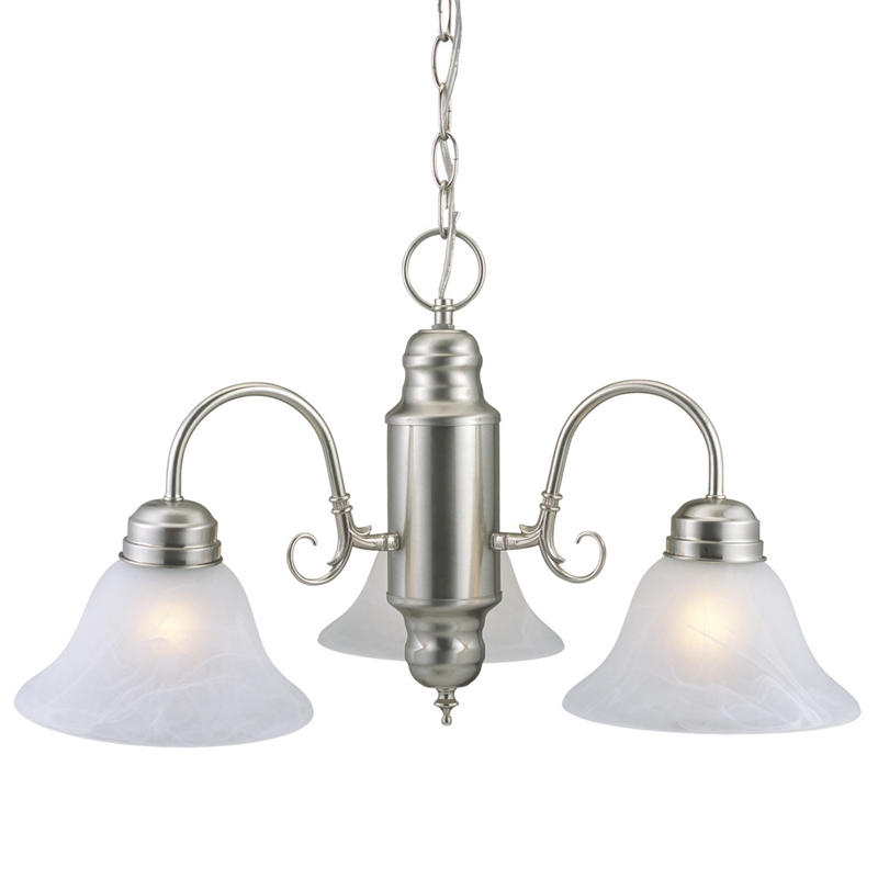 Bowery Hill 3-Light Alabaster Glass Chandelier in Satin Nickel
