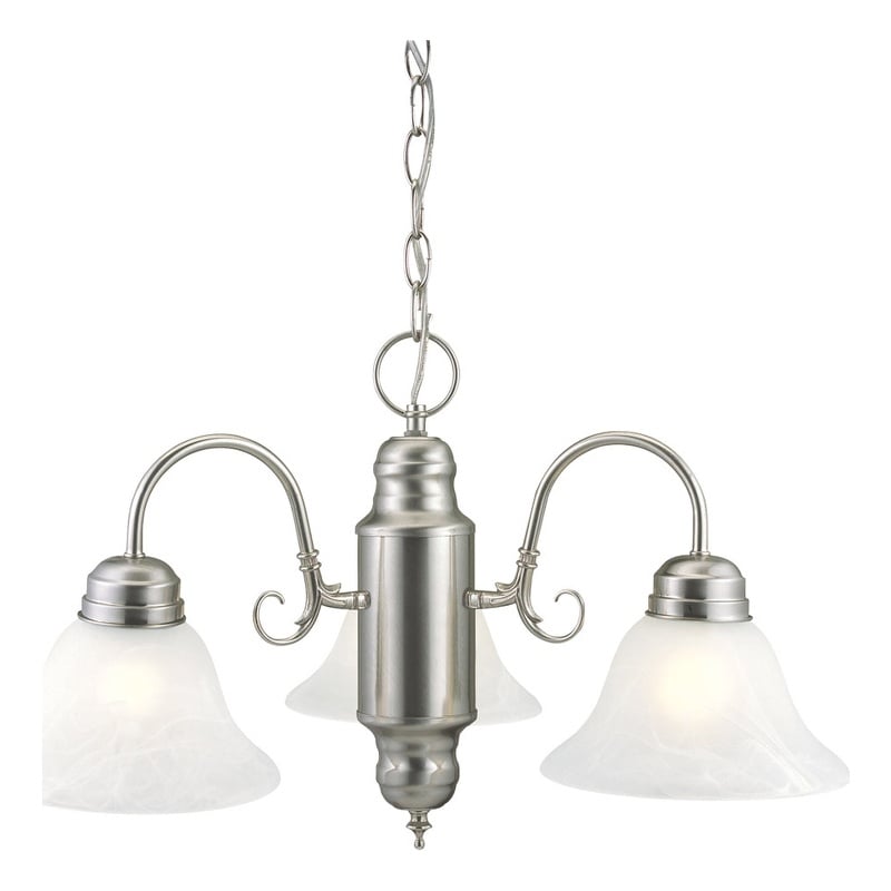 Bowery Hill 3-Light Alabaster Glass Chandelier in Satin Nickel