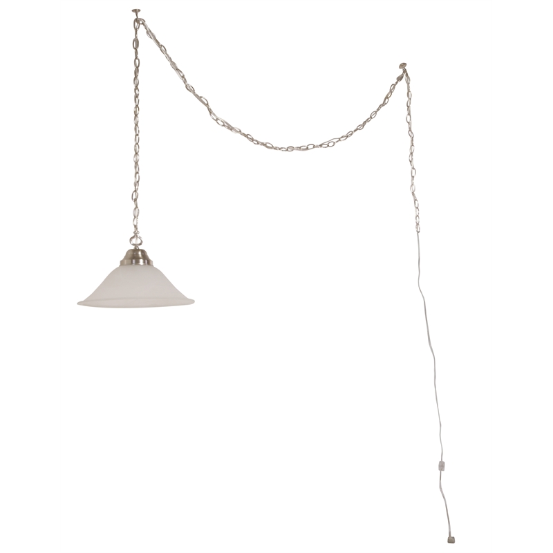 Bowery Hill Alabaster Glass Swag Pendant Light in Satin Nickel
