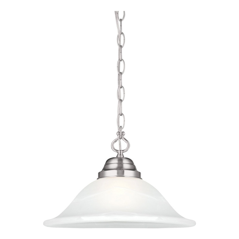 Bowery Hill Alabaster Glass Swag Pendant Light in Satin Nickel