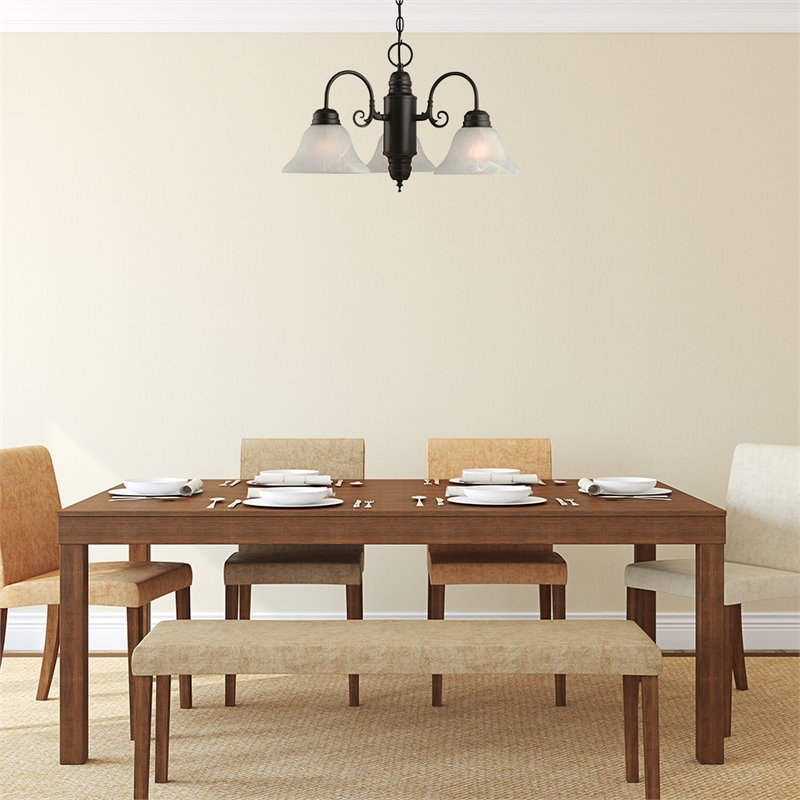 Bowery Hill 3-Light Alabaster Glass Chandelier in Oil-Rubbed Bronze