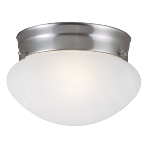 Bowery Hill 2-Light Dome Alabaster Glass Ceiling Light in Satin Nickel