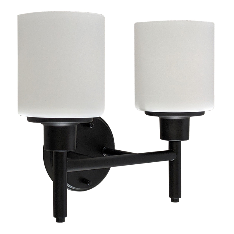 Bowery Hill 2-Light Frosted Glass Indoor Wall Light in Matte Black