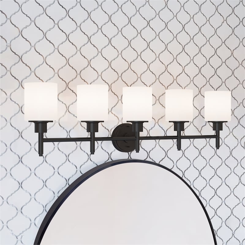 Bowery Hill 5-Light Frosted Glass Vanity Light in Matte Black