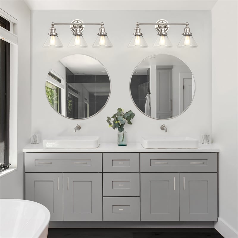 Bowery Hill 3-Light Seedy Glass Vanity Light in Satin Nickel
