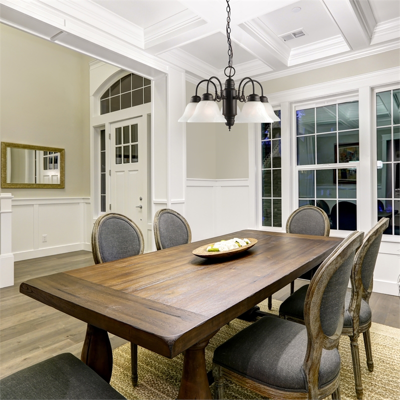 Bowery Hill 5-Light Alabaster Glass Chandelier in Oil-Rubbed Bronze