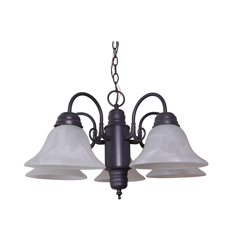 Bowery Hill 5-Light Alabaster Glass Chandelier in Oil-Rubbed Bronze