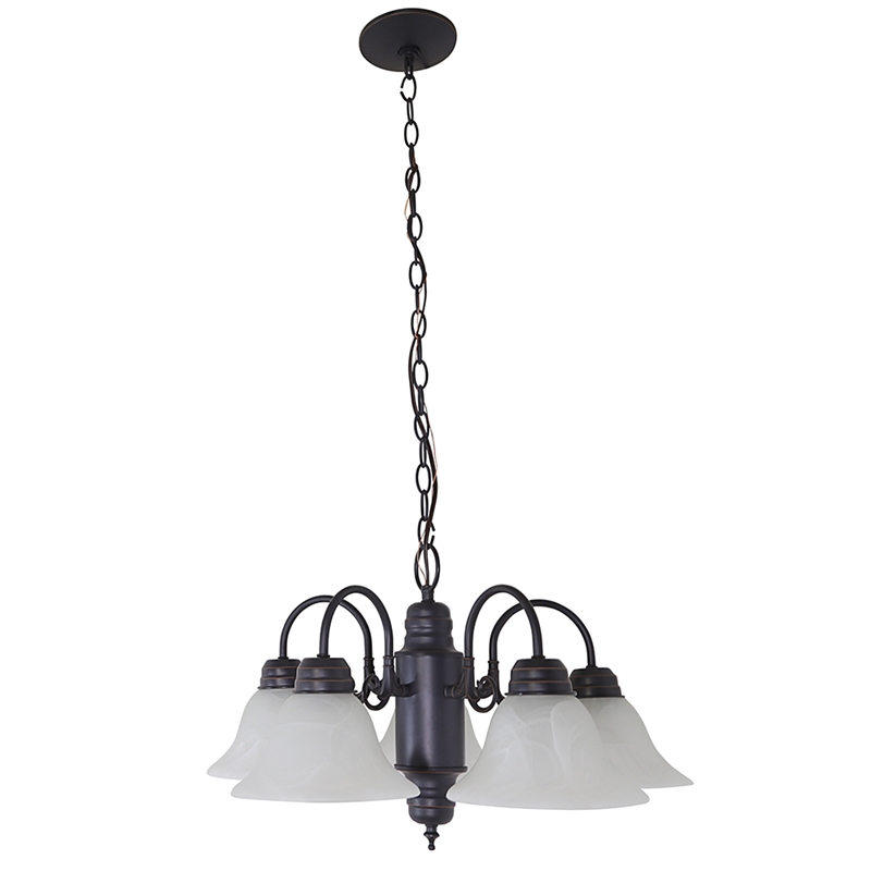 Bowery Hill 5-Light Alabaster Glass Chandelier in Oil-Rubbed Bronze