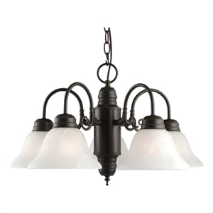 Bowery Hill 5-Light Alabaster Glass Chandelier in Oil-Rubbed Bronze