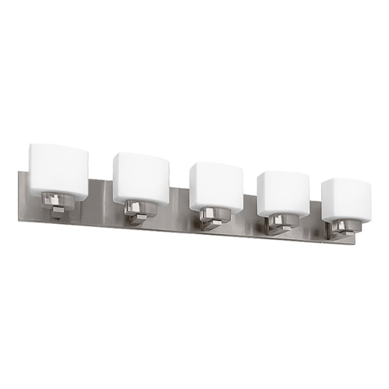 Bowery Hill 5-Light Frosted Glass Vanity Light in Satin Nickel