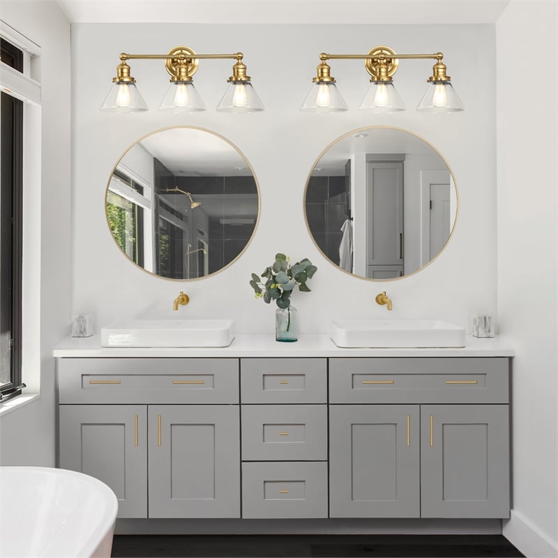 Bowery Hill 3-Light Cone Seedy Glass Vanity Light in Satin Gold