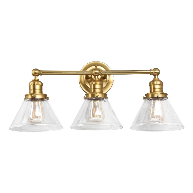 Bowery Hill 3-Light Cone Seedy Glass Vanity Light in Satin Gold