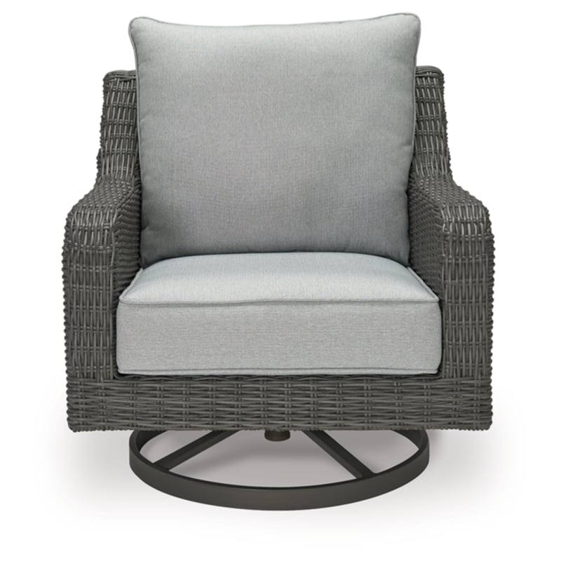 Bowery Hill Resin Outdoor Swivel Lounge with Cushion in Gray