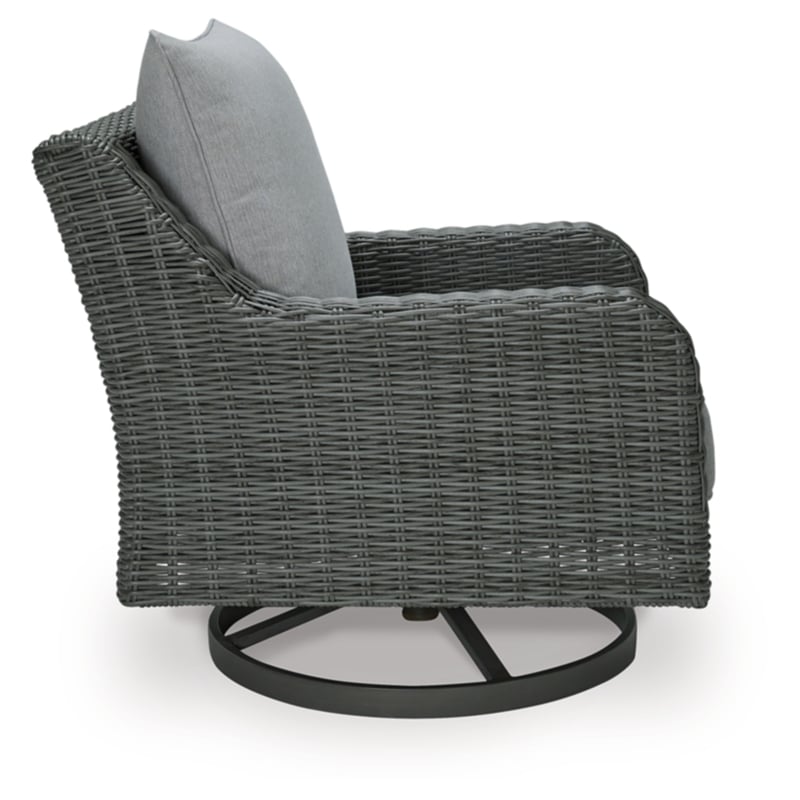 Bowery Hill Resin Outdoor Swivel Lounge with Cushion in Gray