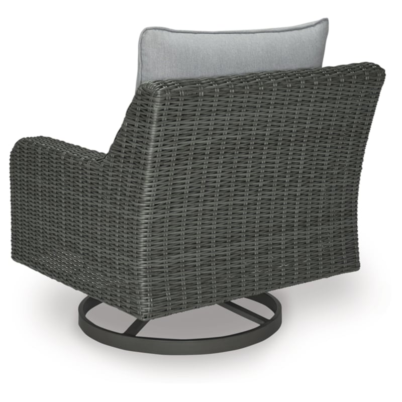 Bowery Hill Resin Outdoor Swivel Lounge with Cushion in Gray