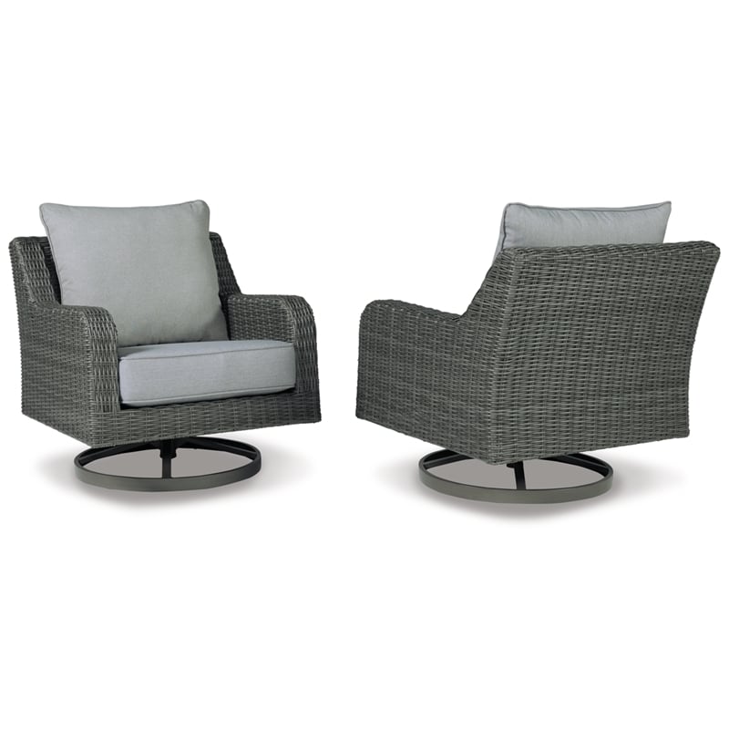 Bowery Hill Resin Outdoor Swivel Lounge with Cushion in Gray