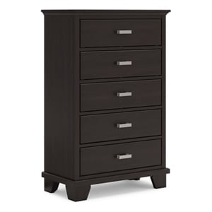 Bowery Hill Brown Chest of Drawers with 5 Drawers and Nickel Pulls