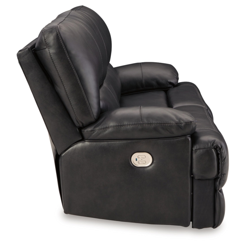 Bowery Hill Power Reclining Leather Sofa with Adjustable Headrest in Black